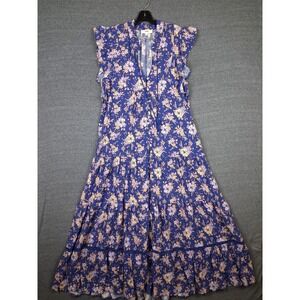 Jaase Womens Dress M Blue Floral Agnes Delfina Maxi Cottage Core Boho Pockets